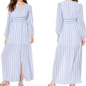 NWT Avec Les Filles Long Sleeve Striped Maxi Dresss ~ in Sky Blue/White